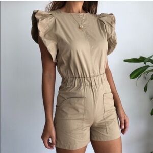 Maje Tan Cotton Playsuit Romper Shorts Crew Neck EUR 34
